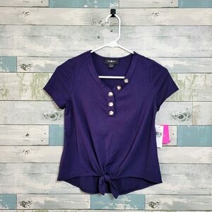 Amy Byer | Girls Short Sleeve Henley Tie-Front Top | BNWT | 14